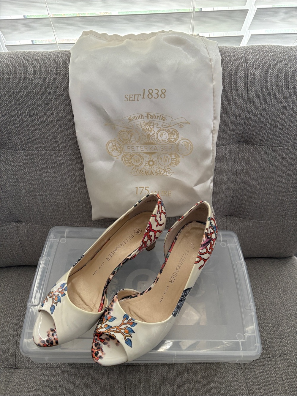 Peter Kaiser Cream Floral Peep-Toe Heels